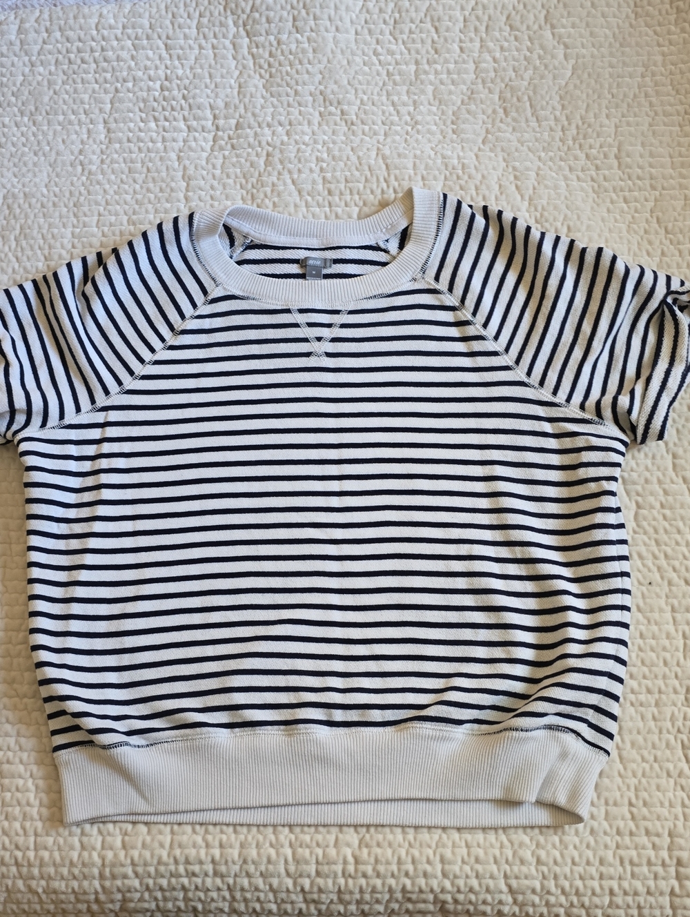 Aerie Womens Short-Sleeve Navy & White Striped Top - Size M